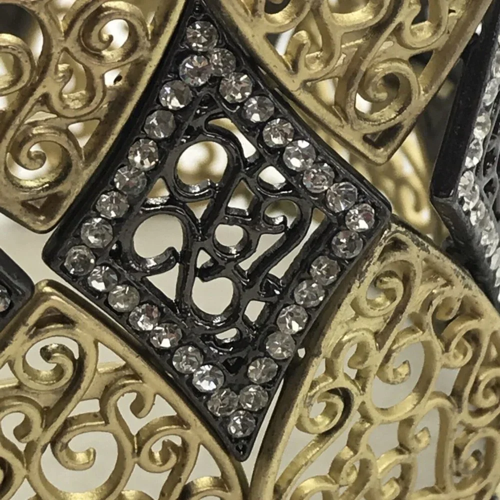 GOLD SILVER TONE FILAGREE STRETCH RHINESTONES CRYSTALS bracelet‎